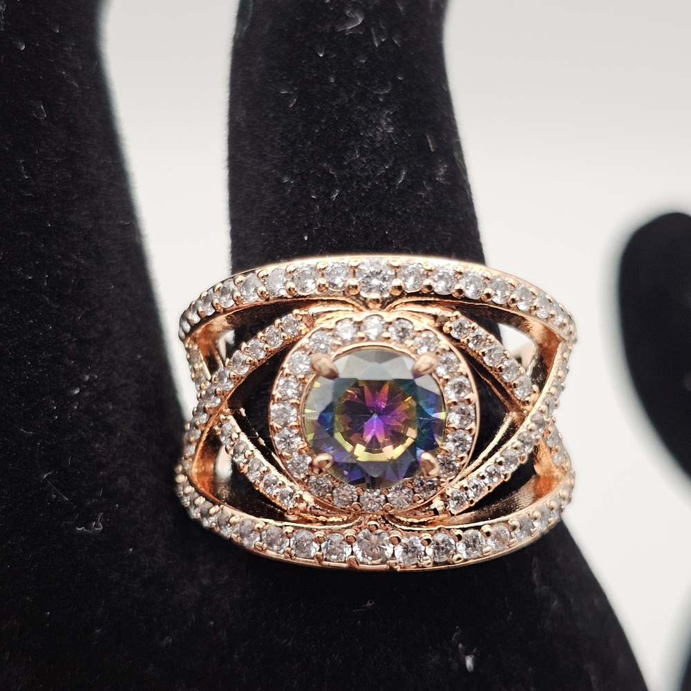 Rose Gold Multicolor Mystic Topaz Halo Ring
